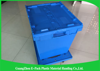 Solid 50kgs Security Moving Plastic Attached Lid Containers Blue Color