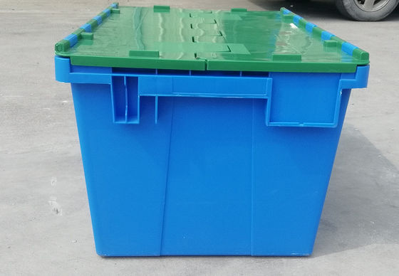 Aanpassings35kg Lading Plastic Tote Box Attached Lid Container die het Nestelen stapelen